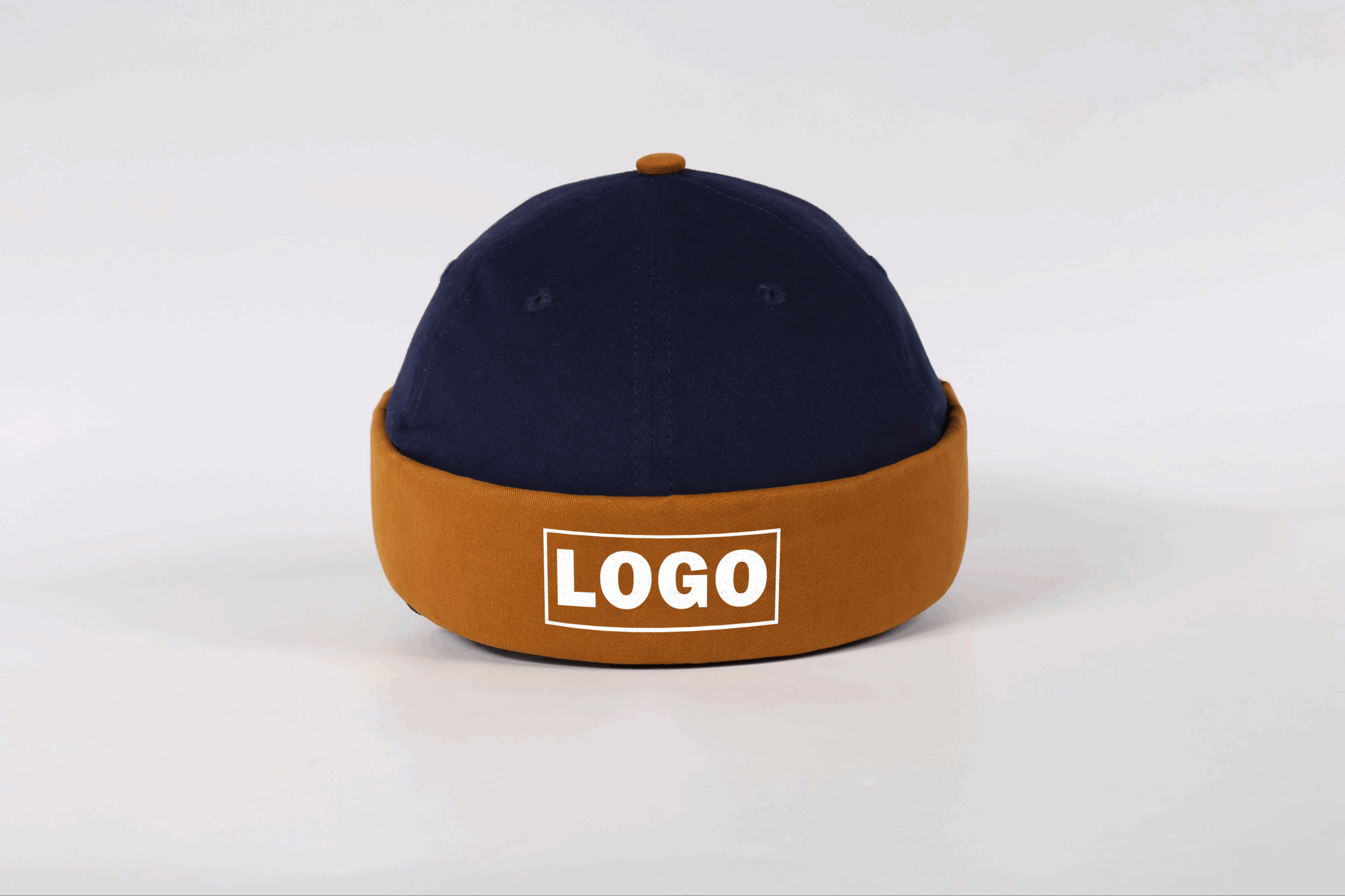Vero Beanie Bruin-Blauw met logo